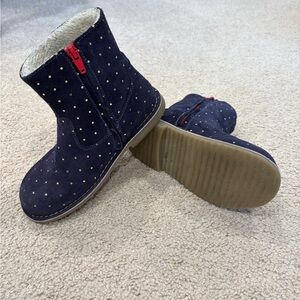 Mini Boden Navy Suede Boots with Shearling Lining